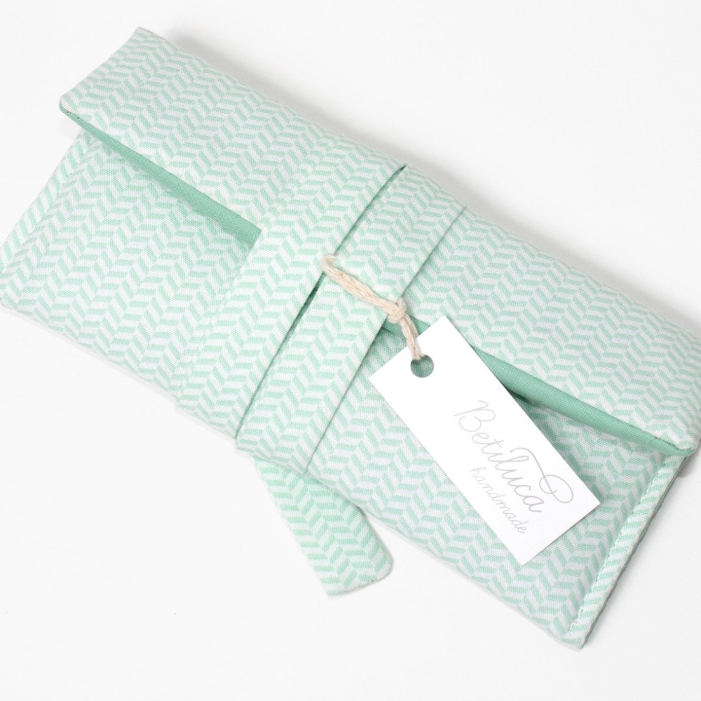 ETSY Women’s Seafoam Mint Green Chevron Makeup Bag, Glass Case, Purse, Pen Case